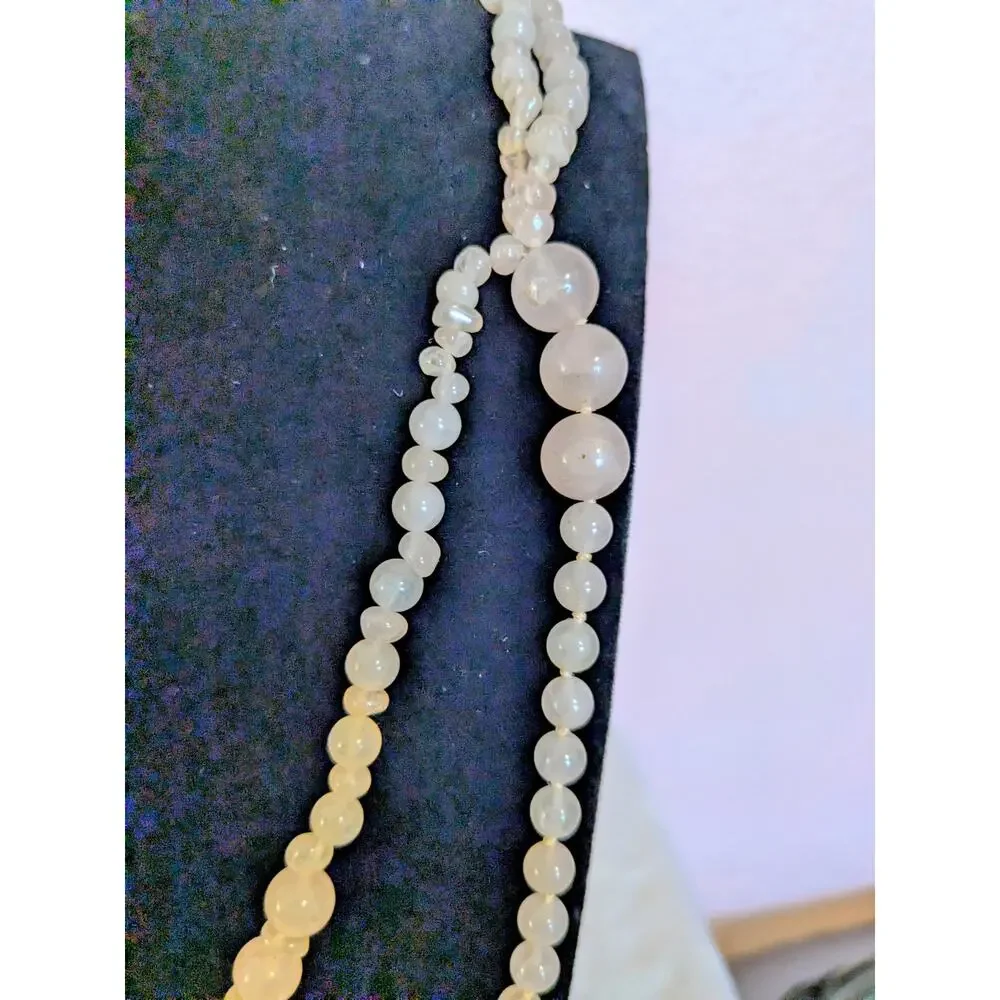 Vintage Natural Rose Quartz Beaded Strand Necklace Long Endless Opera Flapper
